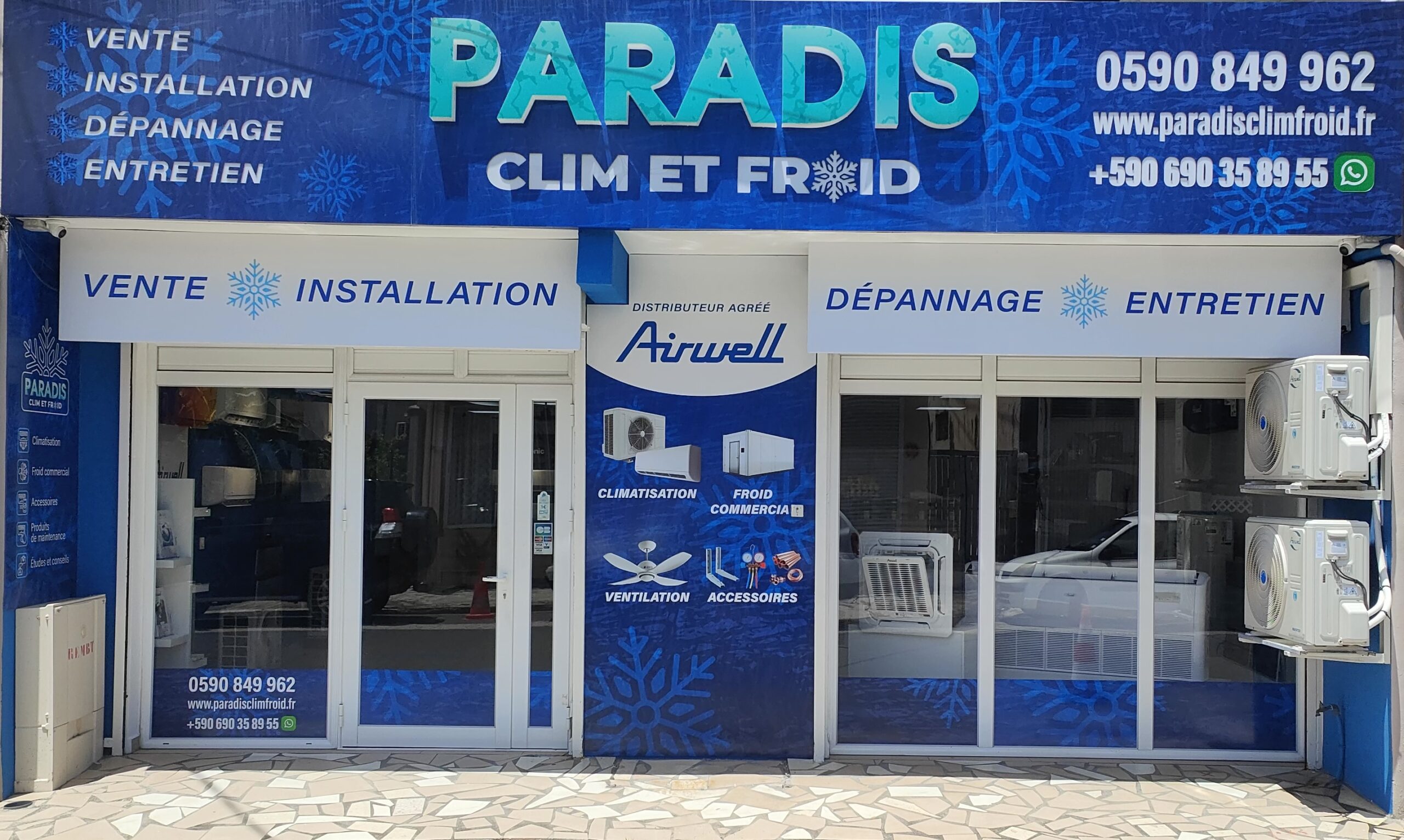 Devanture du magasin Paradis Clim & Froid, expert en climatisation en Guadeloupe